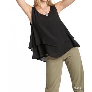 NEW POSH sleeveless layered keyhole back top - plus in black